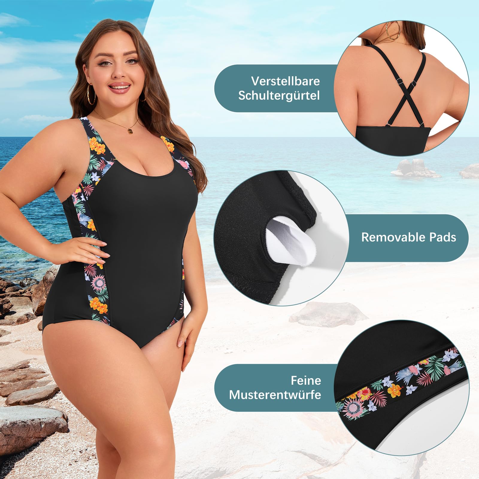 Costum de baie mărime mare, gri închis – 42