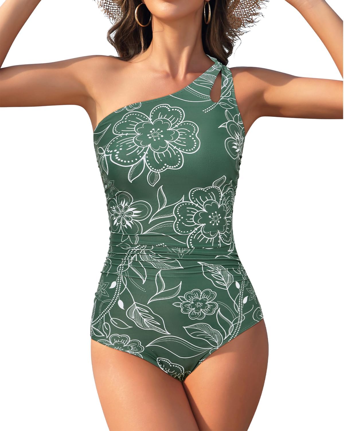Costum de baie pe un umăr, floral – M