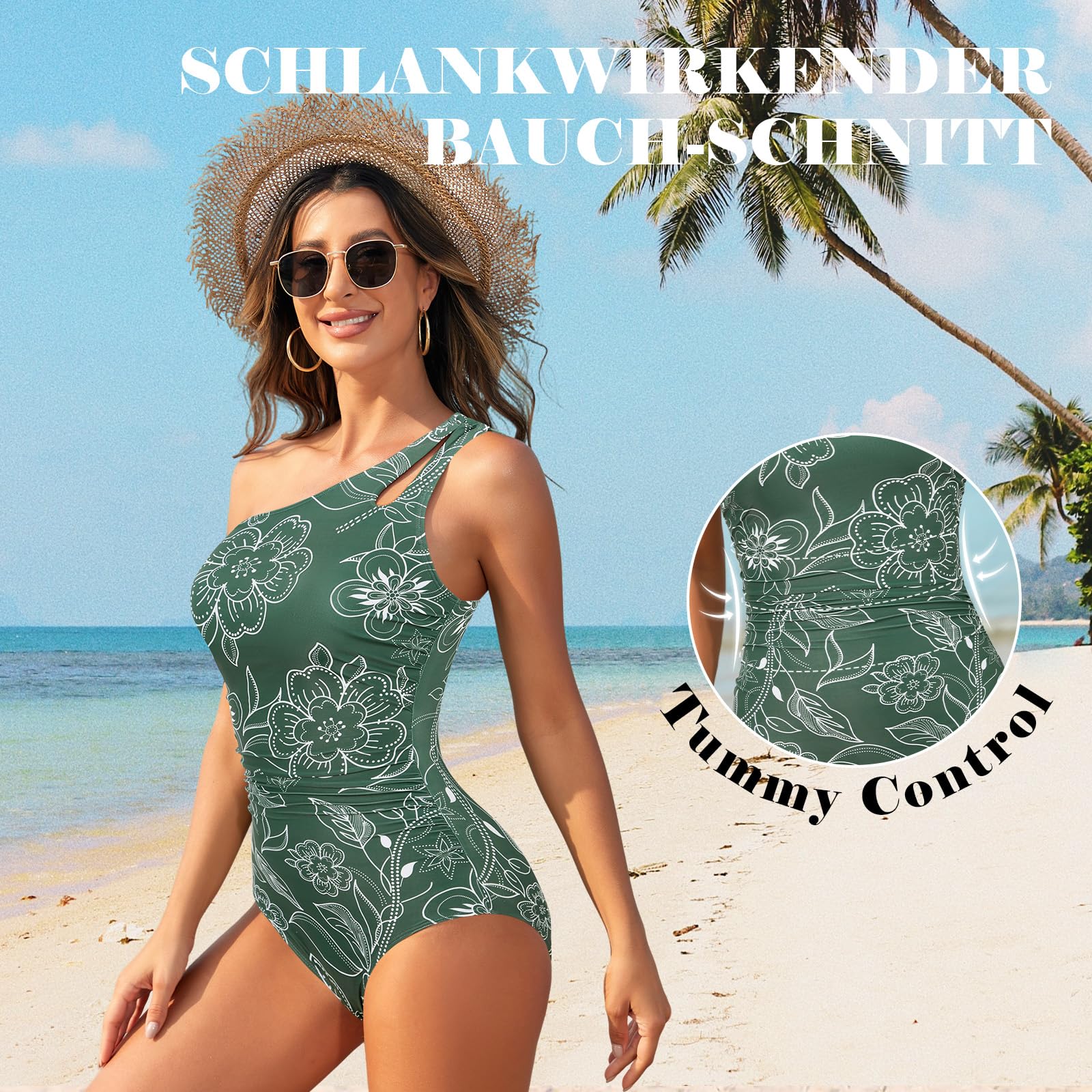 Costum de baie pe un umăr, floral – M