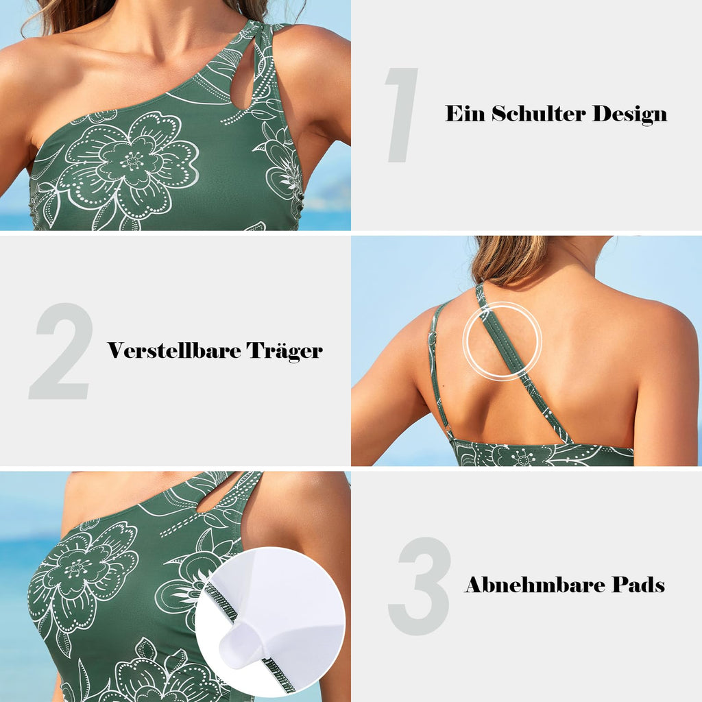 Costum de baie pe un umăr, floral – M