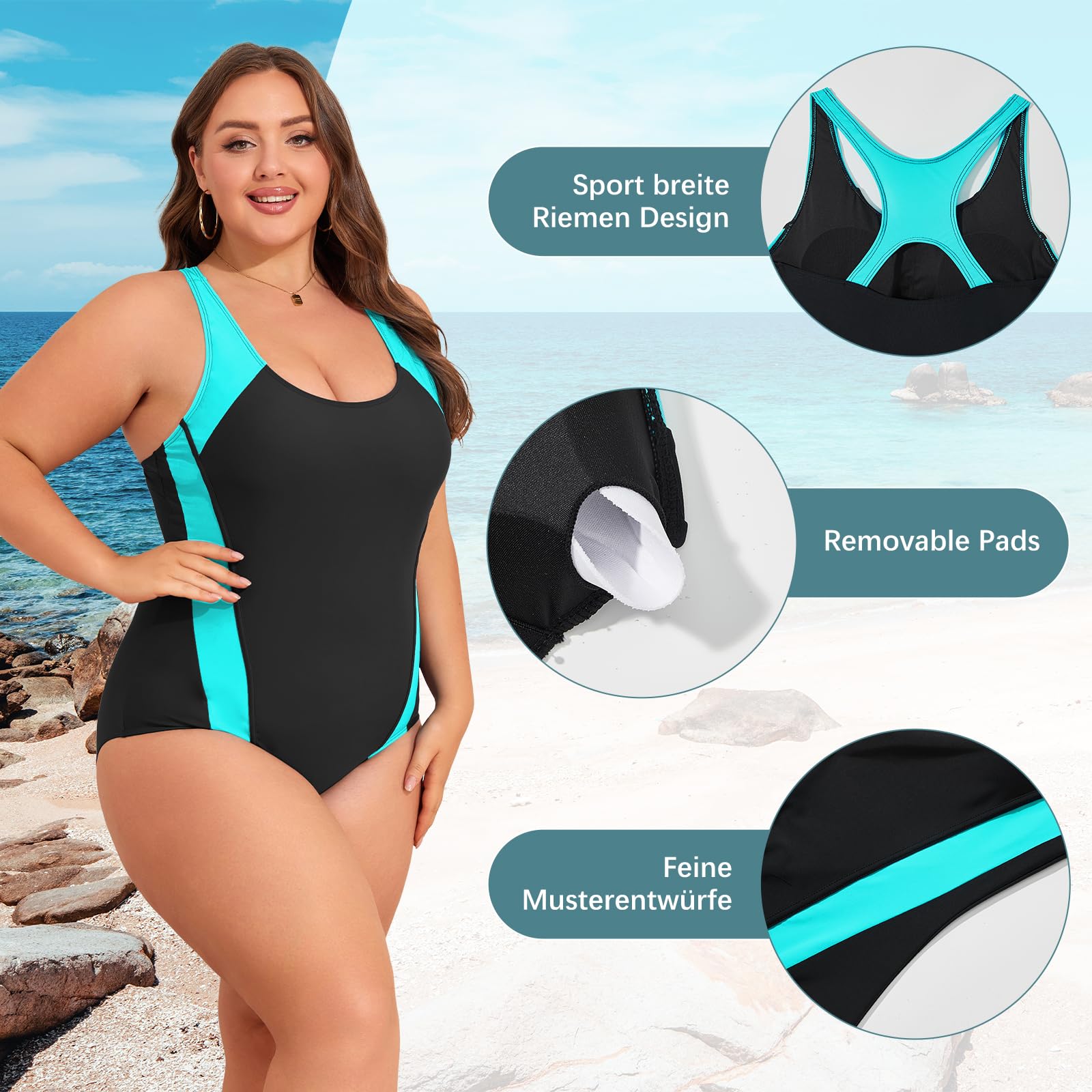 Costum de baie sport mint, mărime mare – 42