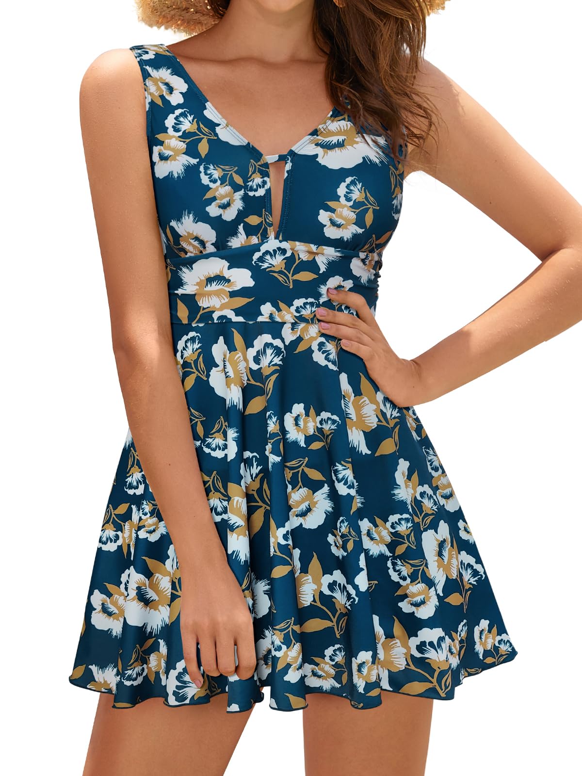 Costum de baie tip rochie, floral – XL