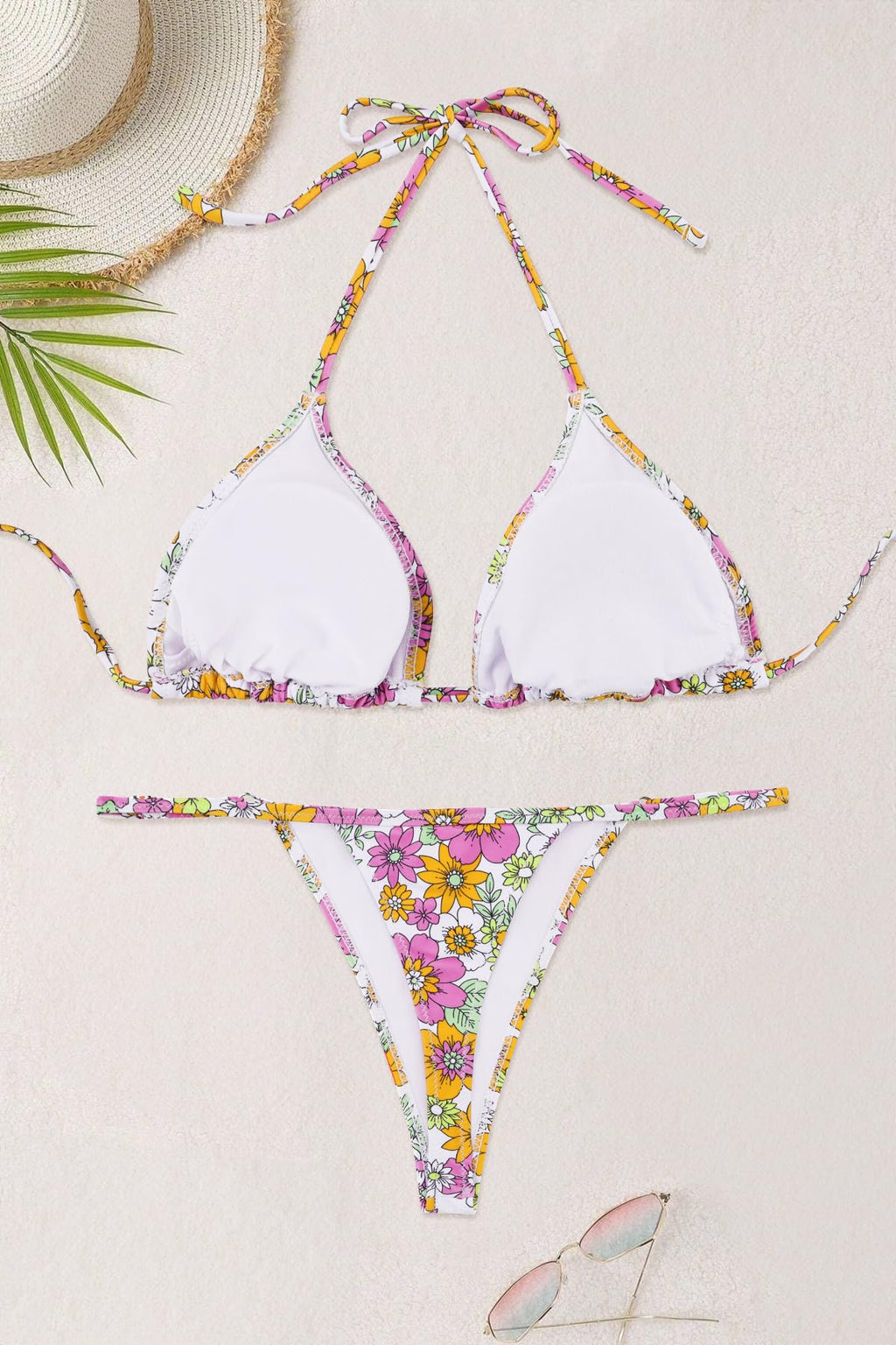 Set bikini triunghi reglabil, floral – L